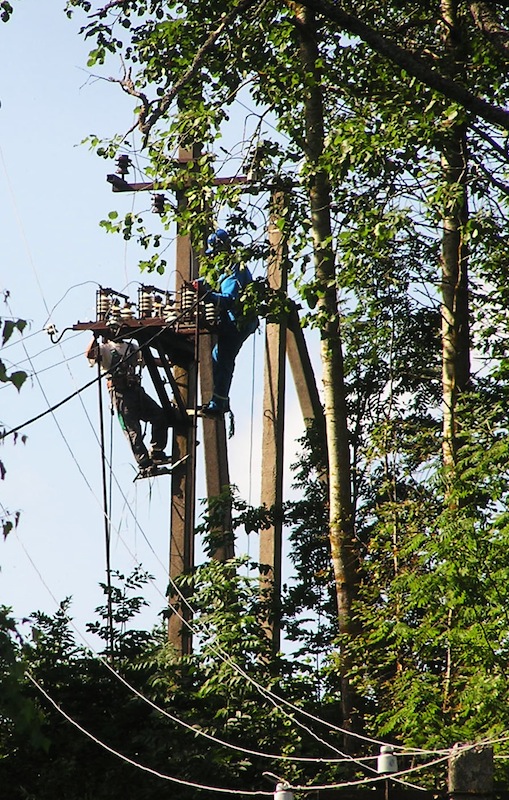 Eesti Energia töömehed lahendamas probleemi. Foto: Viido Polikarpus