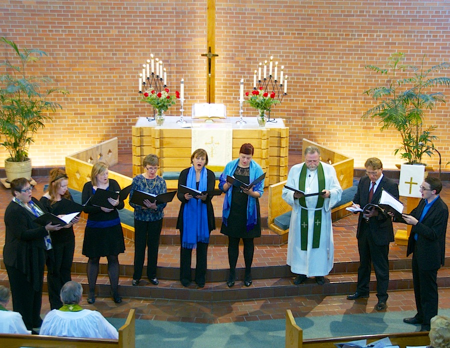 Peter's vocal ensemble, directed by Sam Barton, far right. Photo: Peeter Põldre.