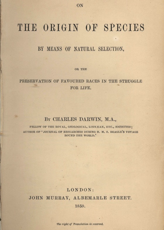 Charles Darwini 1859 aastal ilmunud raamatu tiitelleht - wikipedia.org