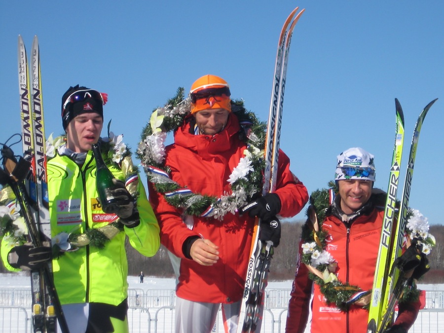 Medalikolmik 2013.a Gatineau Loppeti 55 km klassikadistanisil: Steffan Lloyd Chelsea, Quebec'ist - hõbe, Benoît Chauvet Prantsusmaalt - kuld ja Kanada eestlane Karl Saidla Chelsea, Quebec'ist - pronksmedal. Foto: erakogu