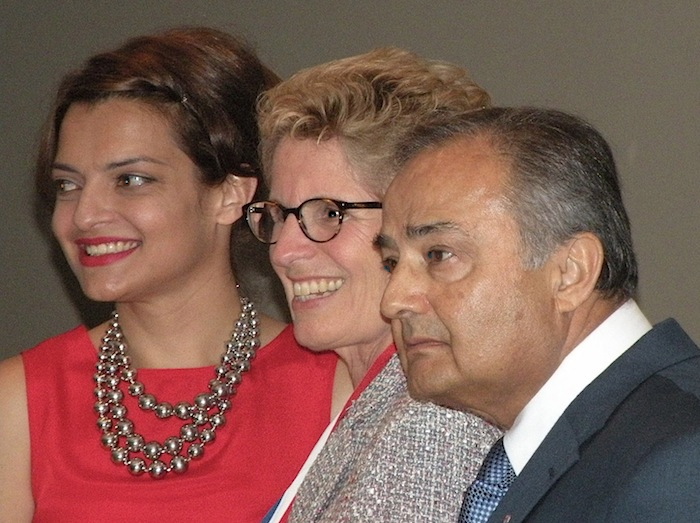 From the left: Maria Voutsnas, VPPR; Ontario Premier Kathleen Wynne; Tom Saras, President, NEPMEC. Photo by Adu Raudkivi