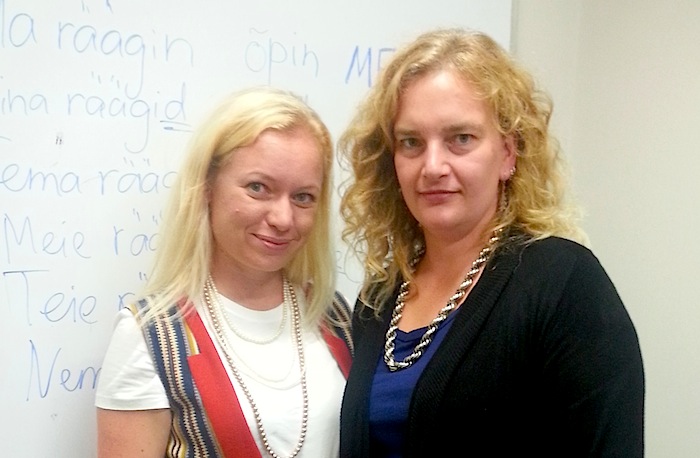 Merli (in Estonian folk costume) and Liisa, my two Estonian teachers. aitäh! Thank you!