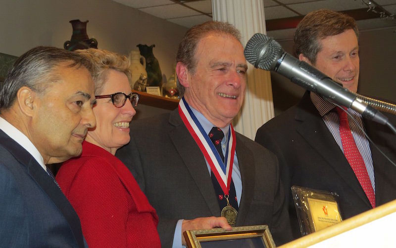 Tom Saras, Premier Kathleen Wynne, Councillor Norm Kelly, Mayor John Tory. Photo: Adu Raudkivi