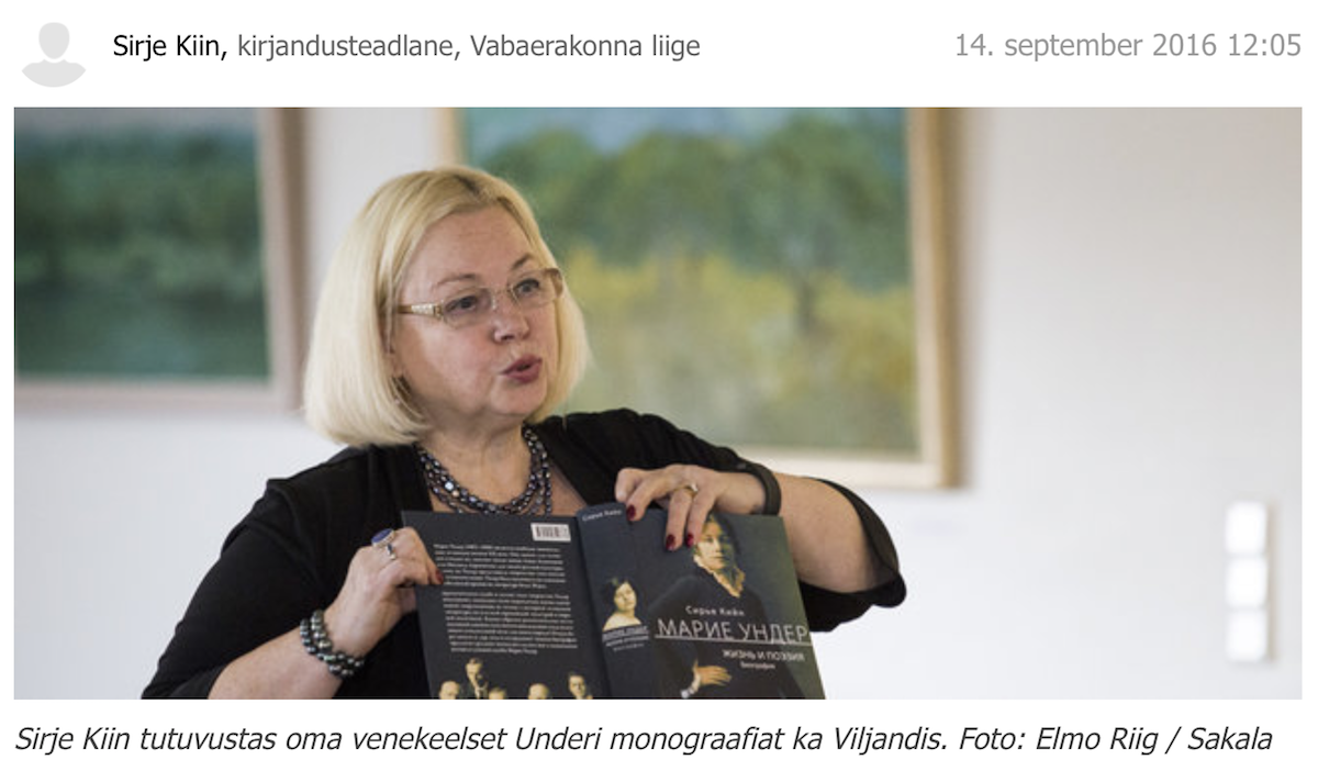 Sirje Kiin tutuvustas oma venekeelset Underi monograafiat ka Viljandis. Foto: Elmo Riig / Sakala (foto: originaal artikkel)