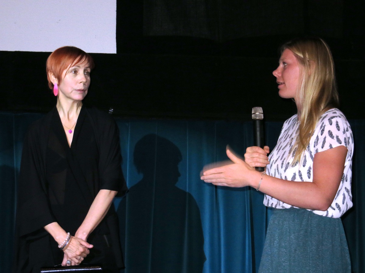 After screening of the film Ema/Mother at the 2016 Calgary Film Festival, actor Tiina Mälberg answers audience questions. On left, moderator Sachin Ghandi; on right translator Kirsti Oja. Photo: Helgi Leesment (2016)