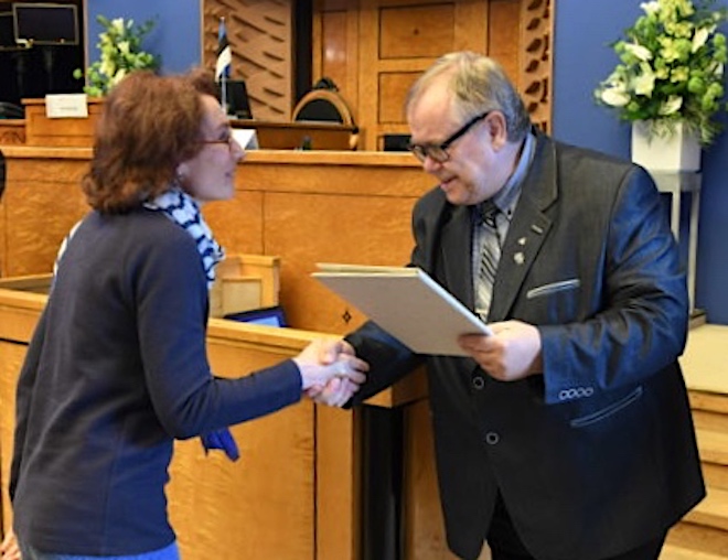 Hetk Helga Meritsale medali üleandmisest. Allikas: Riigikogu fotoarhiiv. Autor: Erik Peinar (2017)