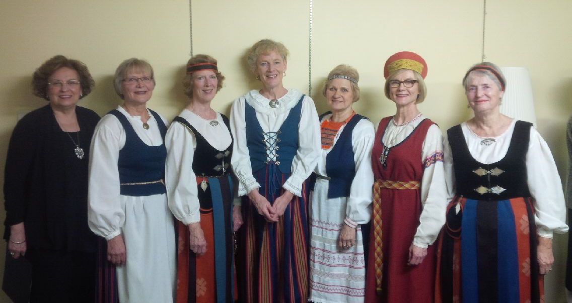 The Ottawa Finnish Singers: from left: M. Hollo, Marja-Leena Majeed, J. Staples, J. Dustin, director M. Viia-Maiste, M.L. Keast, M. Kapsalis.