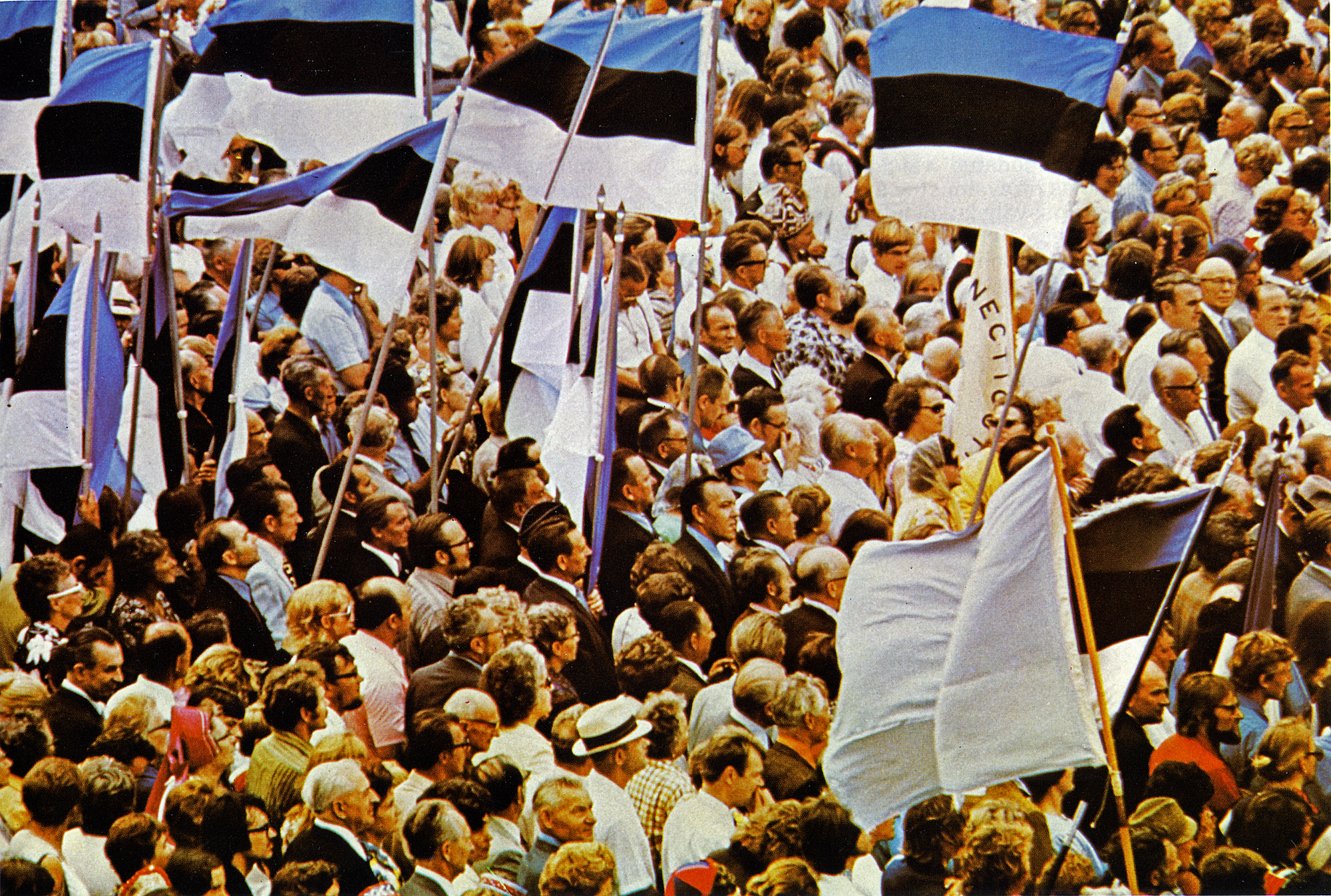 Estonian flags galore at the Estonian World Festival “Freedom for Estonia” demonstration on July 8, 1972 at Nathan Phillips Square. Archival photo