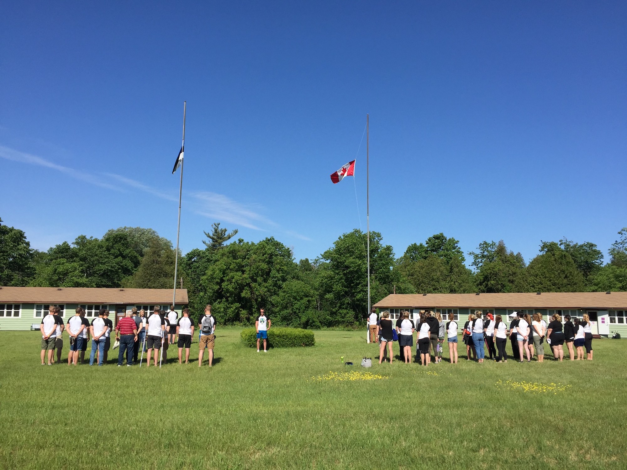 Each day at JK Alumni Laager begins with the formal flag raising on the camp’s parade ground. A sunny day helps ensure sunny dispositions among all the campers.  Photo credit:  Kristina Põldre (2018)