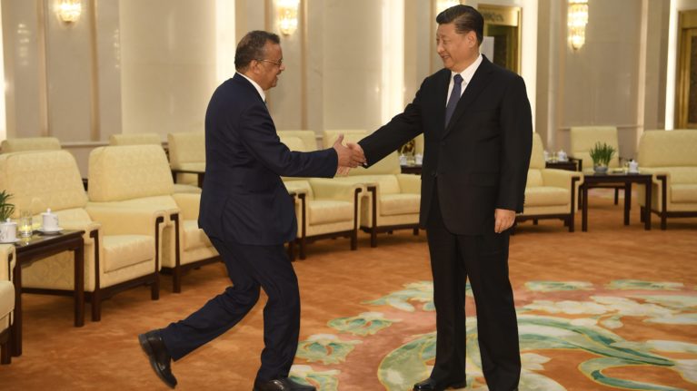 Tedros Adhanom (L), Director General of the World Health Organization, shakes hands with Chinese President Xi Jinping (R) prior to their meeting at the Great Hall of the People in Beijing on Jan. 28, 2020. Photo: CP/EPA/Naohiko Hatta