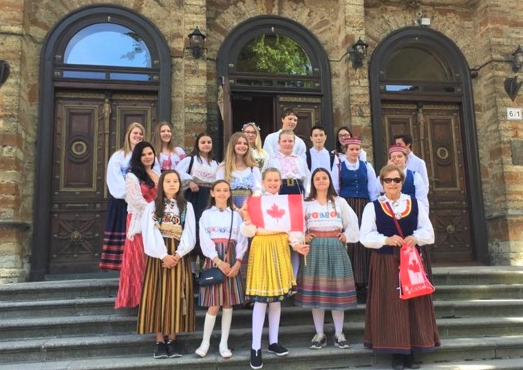 Reet and choir members at the Canadian Embassy in Tallinn, prior to the 2017 Noortelaulupidu. Photo used with permission from Reet Lindau-Voksepp.