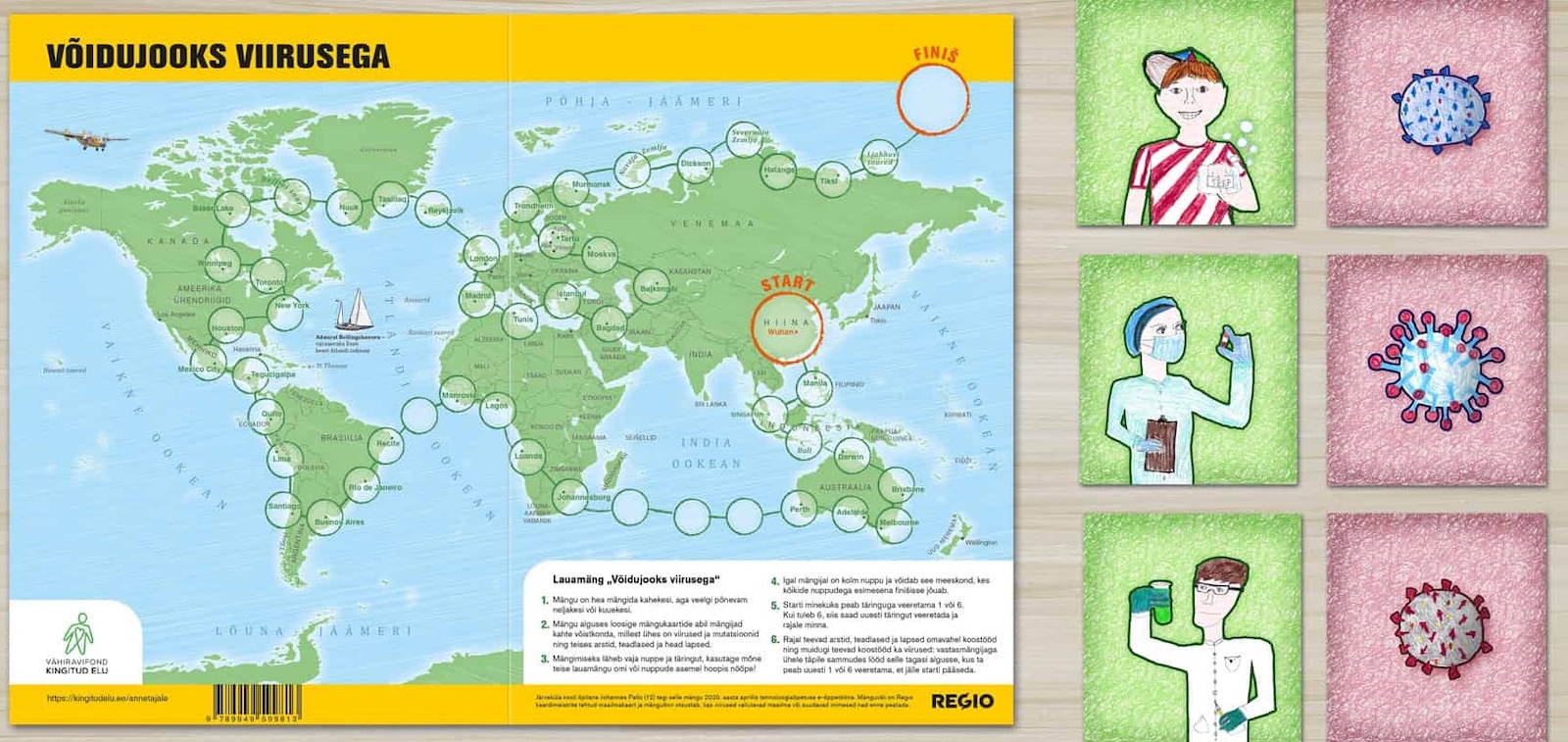 Johannes mõtles välja ja joonistas, Regio kaardifirma meistrid tegid valmis ning mängu ostes kingite vähihaigetele elupäevi, sest kogu tulu läheb vähiravifondile Kingitud Elu. Lihtsuse mõttes pole karpi, nuppe ka pole (laena mujalt või kasuta nööpe). Mäng mahub tavalisse A4 kirjaümbrikku. Võistlevad viirused ja mutatsioonid, arstid, teadlased ja head lapsed. Foto: Regio.ee