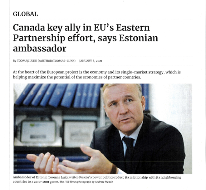 Ambassador of Estonia Toomas Lukk writes Russia’s power politics reduce its relationship with its neighbouring countries to a zero-sum game. The Hill Times photograph by Andrew Meade