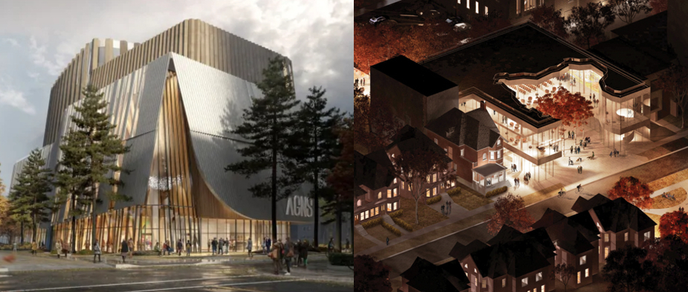Composite of architectural renderings from AGNS (left) and IEC (right).