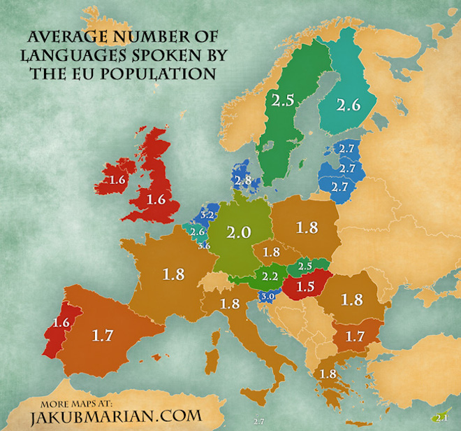 Map created by @jakub.marian , from https://jakubmarian.com/average-number-of-languages-spoken-by-the-eu-population