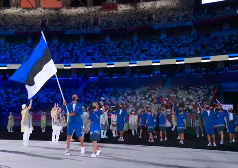 Image: Estonian athletes entering at the Tokyo Olympics 2020 opening ceremony, from reporter.ee