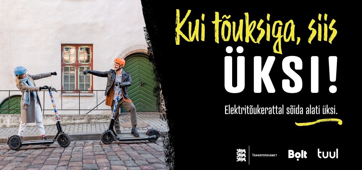 Elektri/tõuke/rataste (*Electric scooters*) plahvatusliku (*explosive*) populaarsuse teine külg on nendega toimunud tõsiste õnnetuste suur arv. See on tõuganud Eesti Transpordi/ameti tegema laia/ulatusliku teavitus (*information*) kampaania. Kui tõuksiga, – siis ÜKSI (oma sõidukil); – siis RAHULIKULT (vähenda kiirust jala/käijate läheduses ja teed ületades); – siis KAINELT (*sober*); – siis liigu kõnni/teel ja jalg/ratta/teel PAREMAL pool. Kui tõuksiga, siis KIIVRIGA. Kampaaniat toetavad kodu/maised tõuke/ratta laenutus/firmad Bolt ja Tuul. Allikas: Transpordi/amet