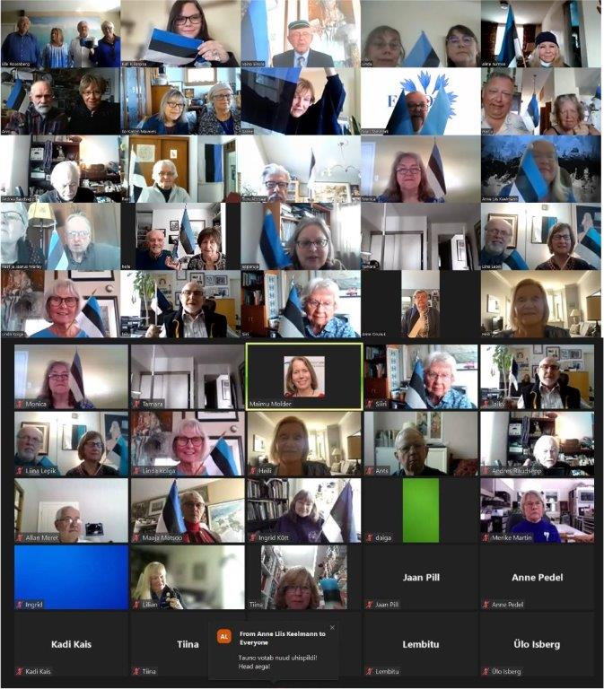 Toronto Eesti Seltsi korraldatud virtuaalsel aktusel 25. veebruaril oli osavõtjaid mitmest riigist. (foto: kuvatõmmis)