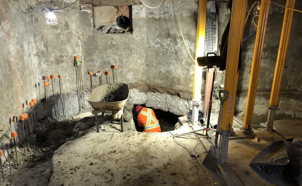 The basement interior at the front of the 125+ year old heritage wing of KESKUS – a delicate, lonely business underpinning the grand dame and a stark contrast to the excavation equipment roaring away behind and beside the house.