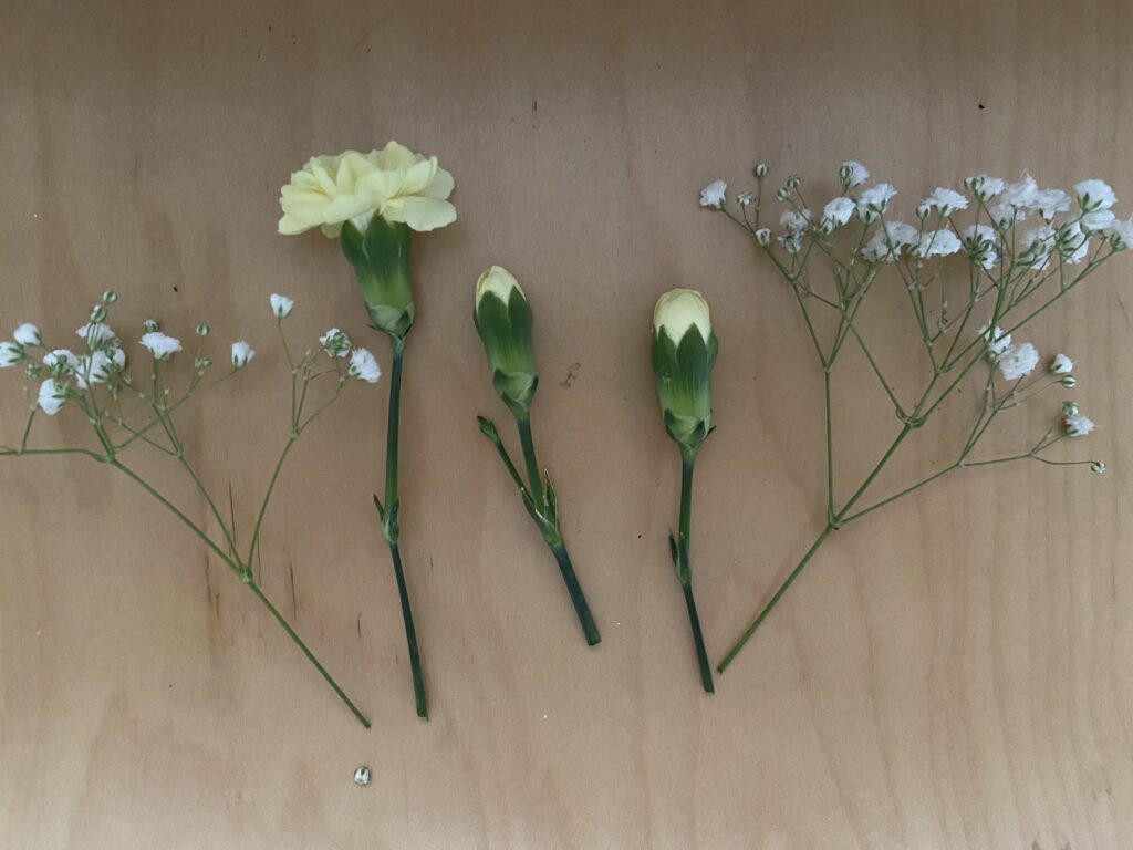 The flower pieces, before they are trimmed further