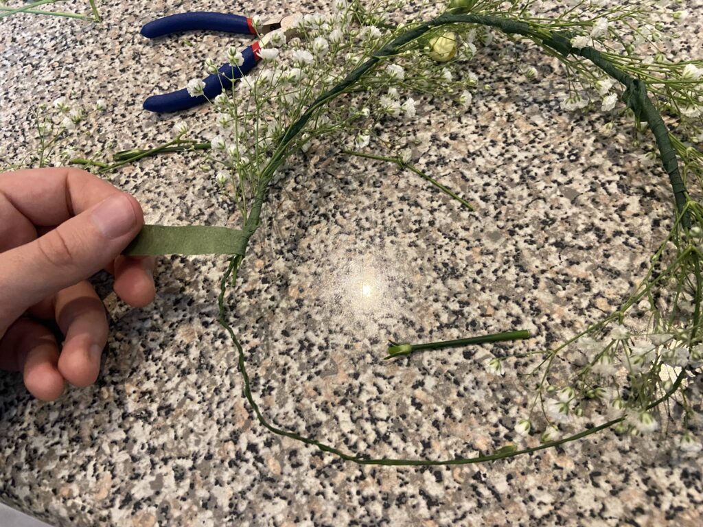 Part-way through attaching the flower pieces