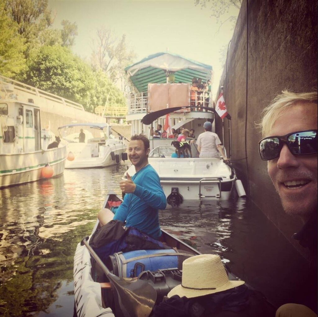 Markus departing Peterborough by canoe with his friend Rein Tammemägi in July 2015 (source: routesofchange.org)