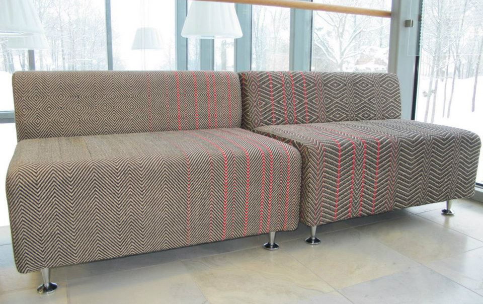 Sofas using Kango Tekstiil materials at the Estonian Traditional Music Centre in Viljandi
