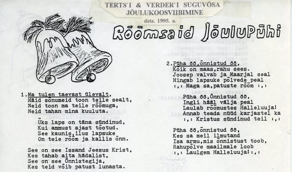 Terts'i ja Verder'i pere jõulukoosviibimise laululeht aastast 1995.