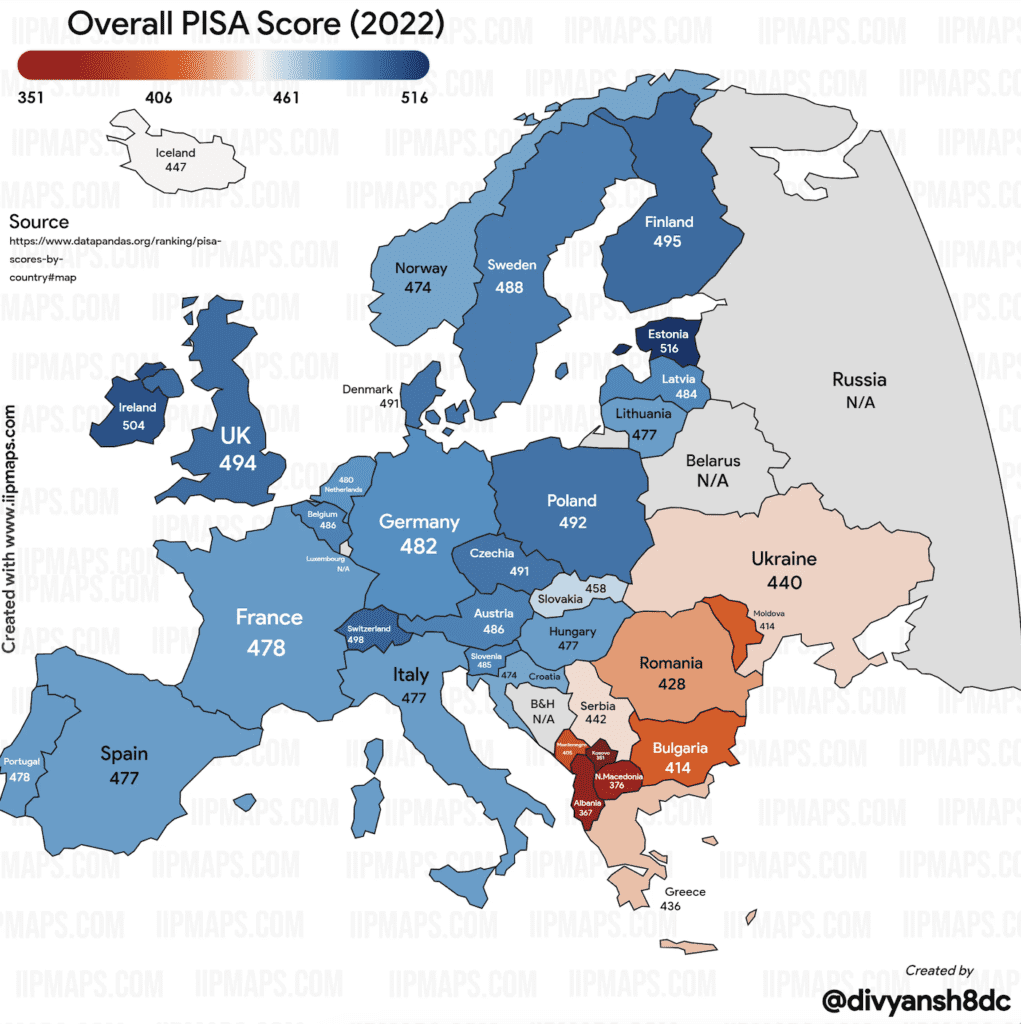 Europe's 2022 PISA scores (graphic created by Divyansh Choudhary)