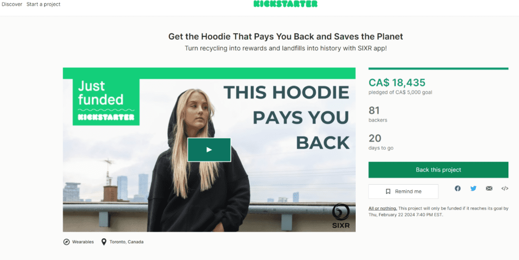 The Kickstarter page for the For Tomorrow hoodies
