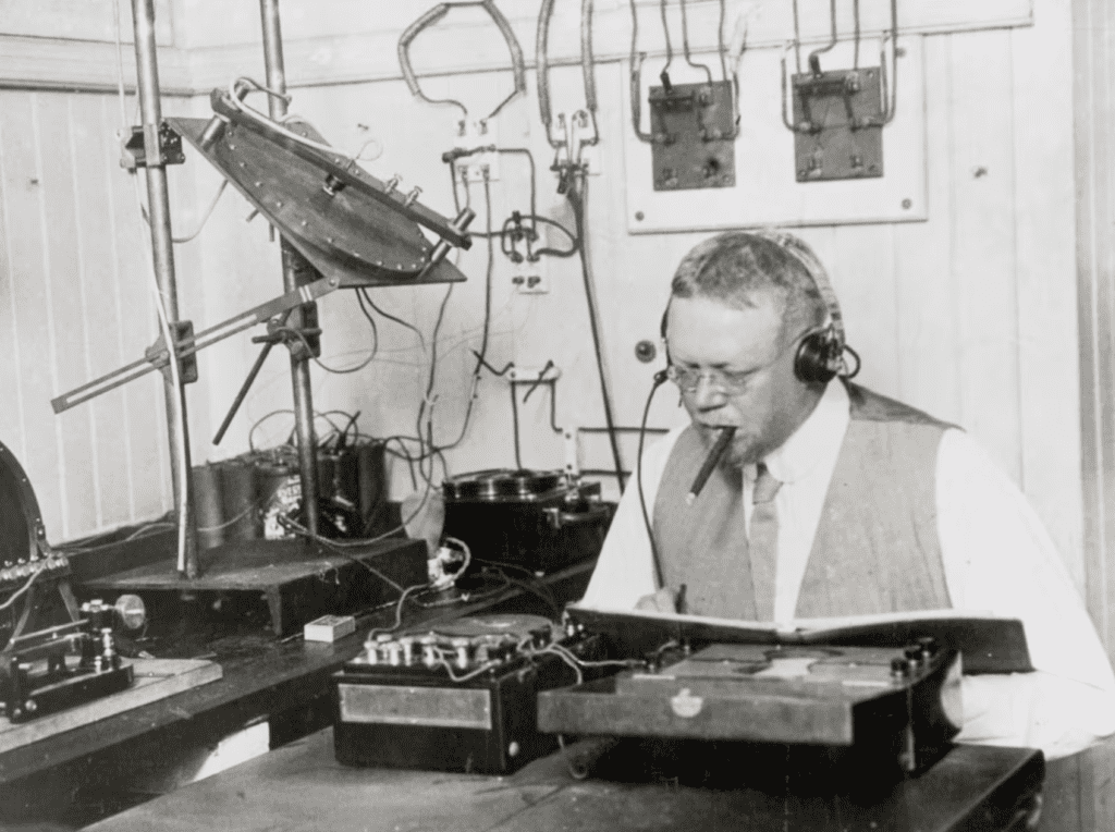 Reginald A. Fessenden in his lab, c. 1906 (source: The Radio Scientist)