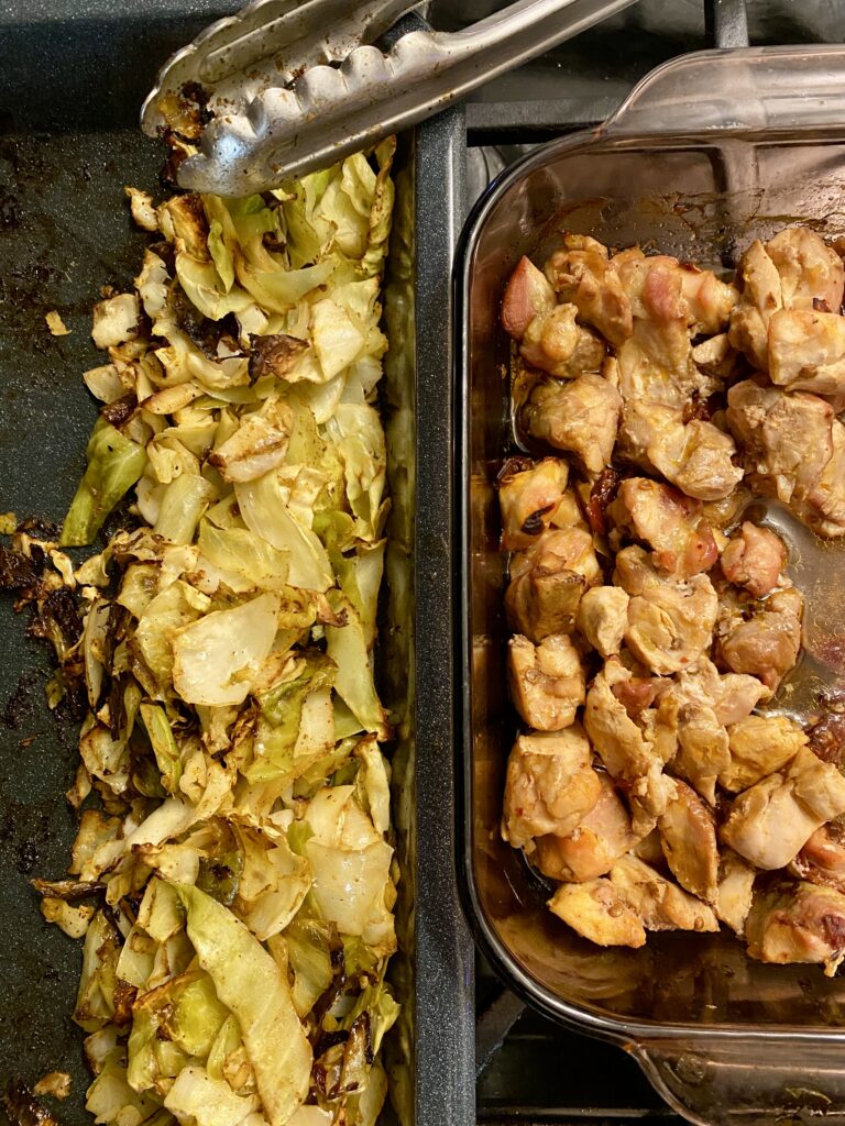 The glistening chicken and cabbage is ready to be served