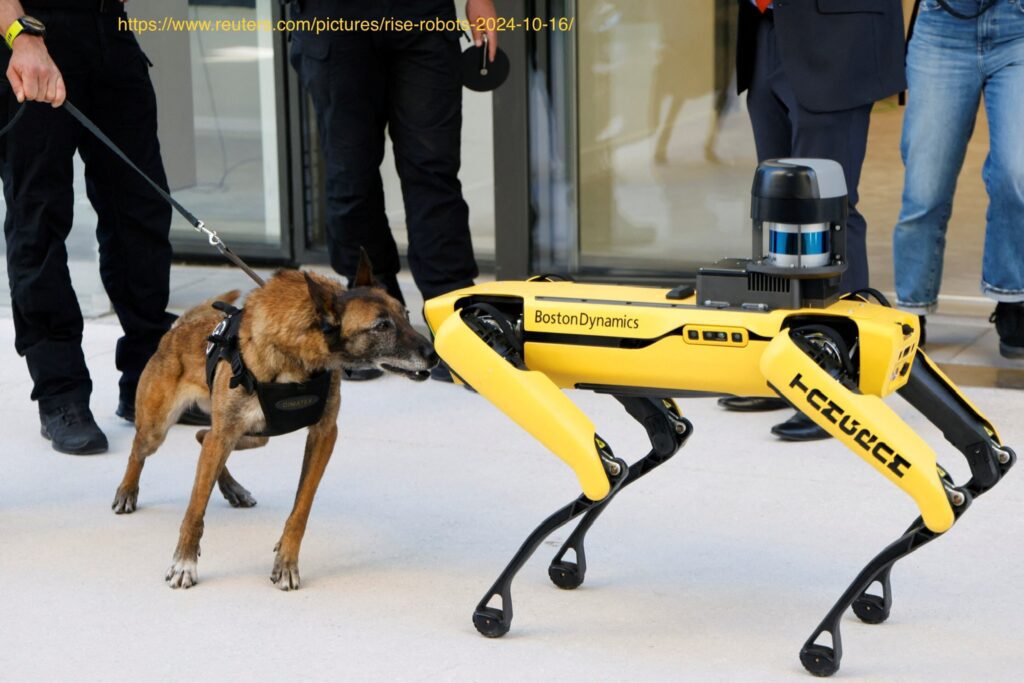 A robot dog, which was part of a student Engineering competition several years ago but is now is used in real life by security agents, such as police, in different parts of the world
