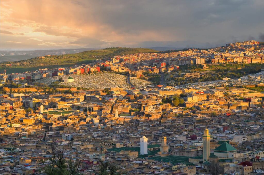 Combining a high vantage point, the sunset, and a panorama in one photograph