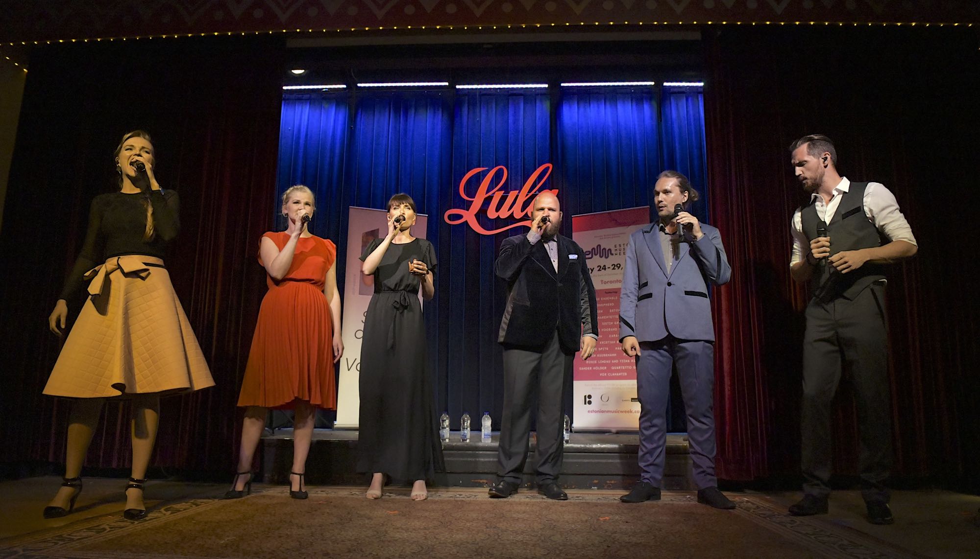 Estonian Voices vocal ensemble performing on stage of Lula Lounge in Toronto