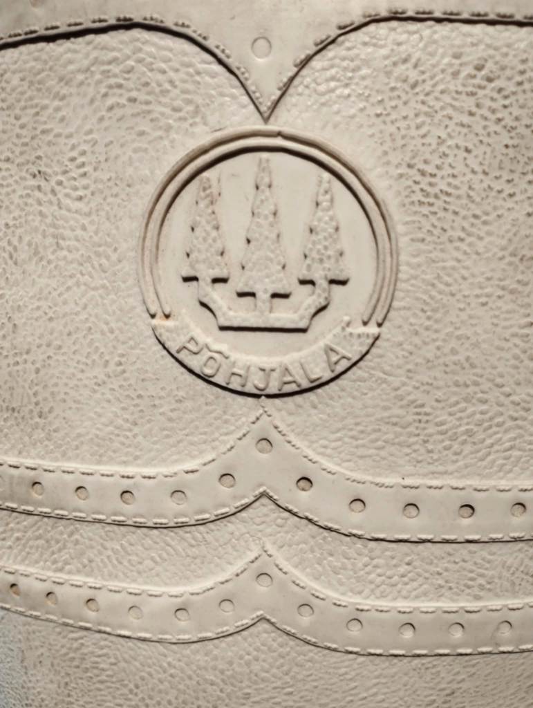 The original emblem of the Põhjala rubber factory, embossed on a vintage boot (photo: Jerry Mercury)