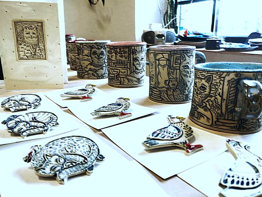 Ceramic works by artist Ekaterina Sokolovskaya, presented during Open Studio Night (photo: Jerry Mercury)
