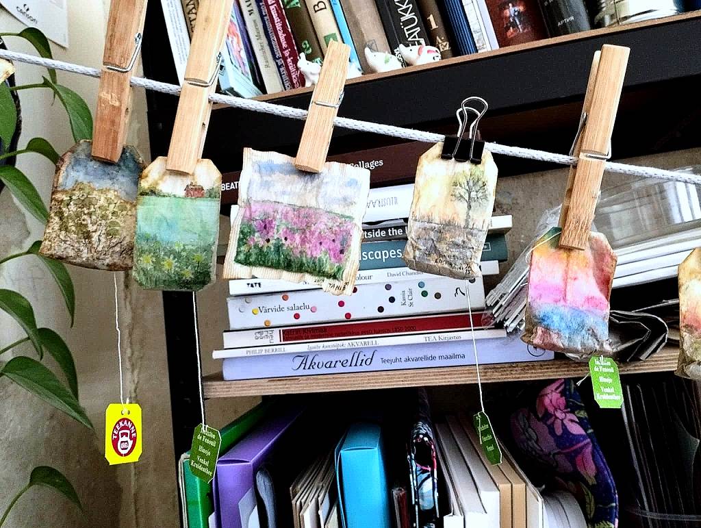 Hand-painted teabags in a watercolour studio at Põhjala Tehas, one of the many creative spaces on site, where even everyday objects become tiny works of art (photo: Jerry Mercury)