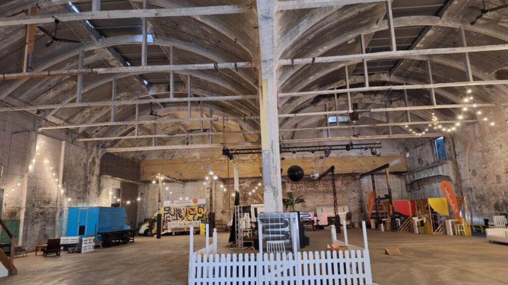 The inside of the "hangar" or factory