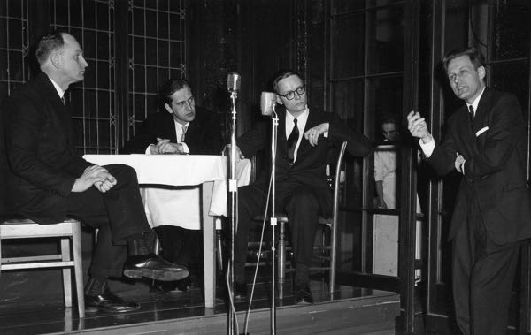 Young Estonian musicians at the Toronto Estonian Women’s Choir concert at Casa Loma. From left: Kaljo Raid, Lembit Avesson, Avo Sõmer, Udo Kasemets (photo: U. Kabal, March 3rd, 1959).