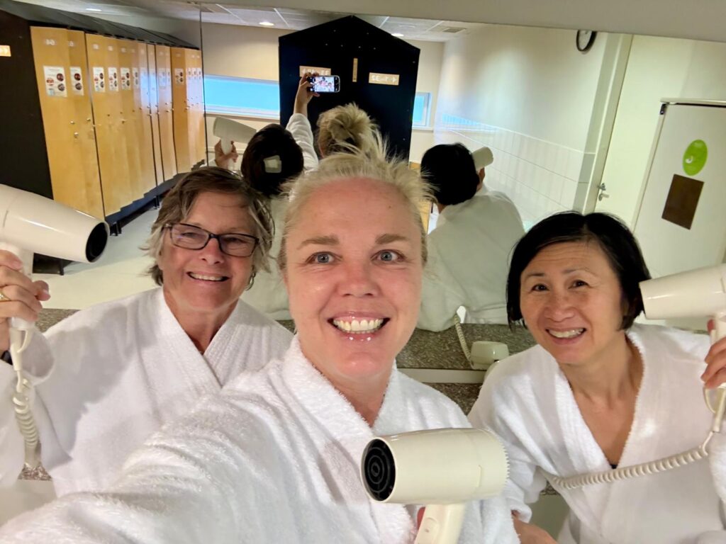 Donna’s first sauna experience — a fond memory shared with Karel Baum and Esmée Okamoto. Photo by Esmée Okamoto.