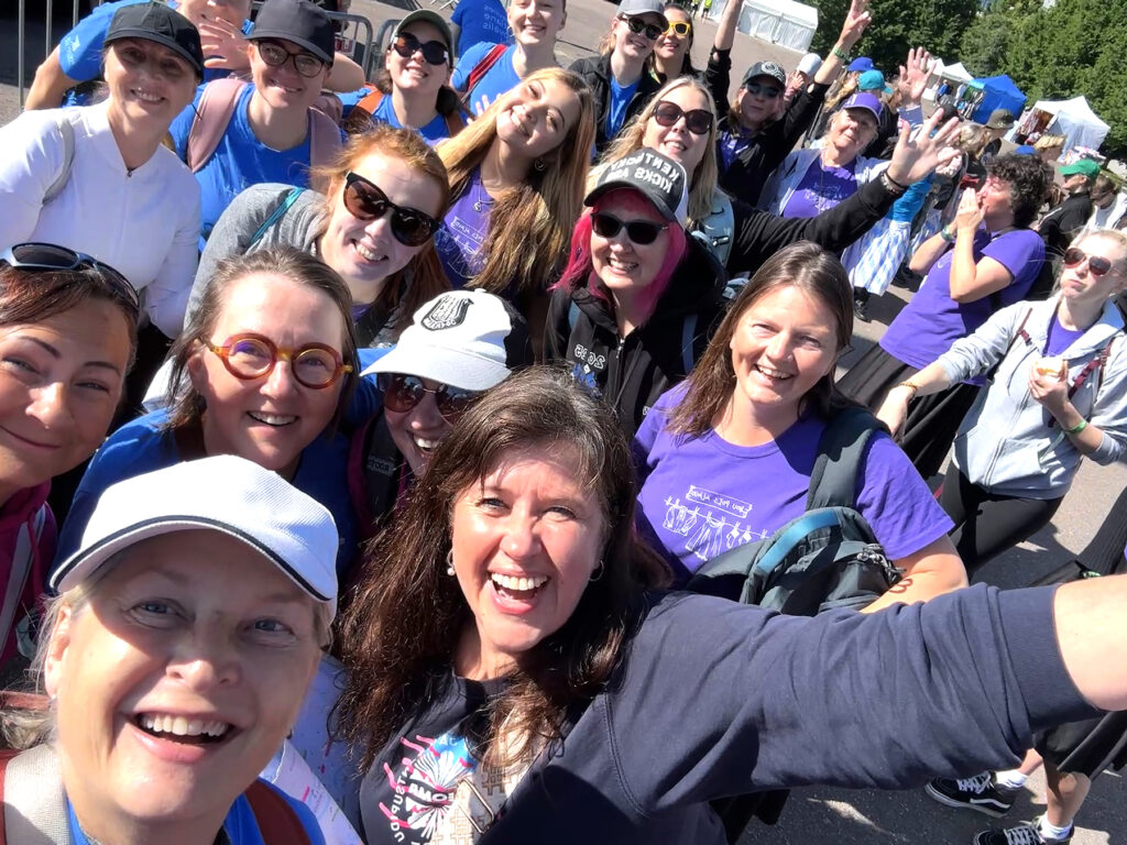 Excitement is through the roof at the first on-site practice for the NPÄ-T dancers, together with Agne Kurrikoff-Herman (front right), choreographer of Üleilma kokku, the dance performed by diaspora Estonians. Photo: private collection