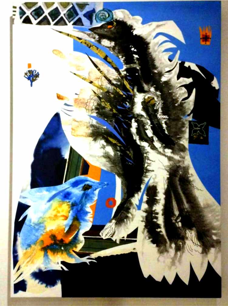 A painting of birds in blue tones by Maire Valdma (photo: Jerry Mercury)