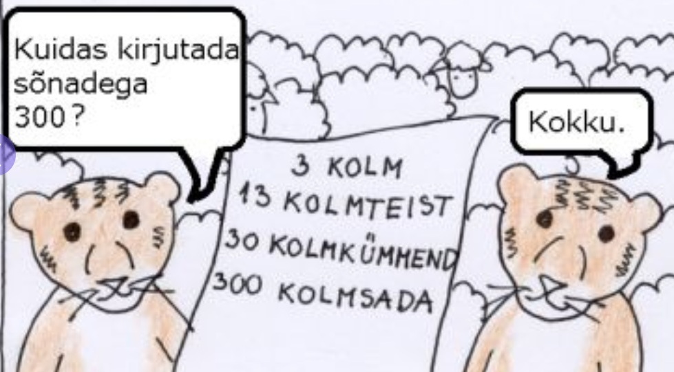 ARVude (numbrite) kokku- ja lahku/kirjutamine 4. klassi eesti keele tunnis. Allikas: taskutark.ee, joonistused Ingrid Maadvere