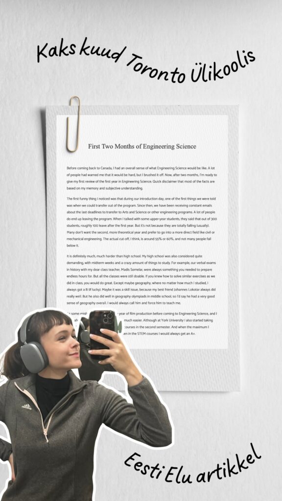 A thumbnail from Monika's Instagram page, documenting her first two months studying engineering science