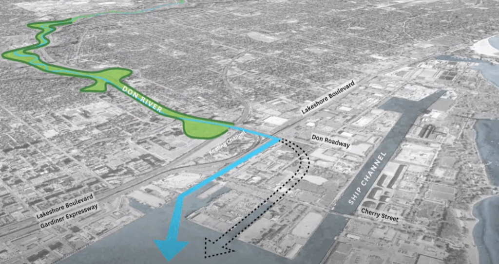 An image of the path of the renaturalized river mouth (source: toronto.ca)