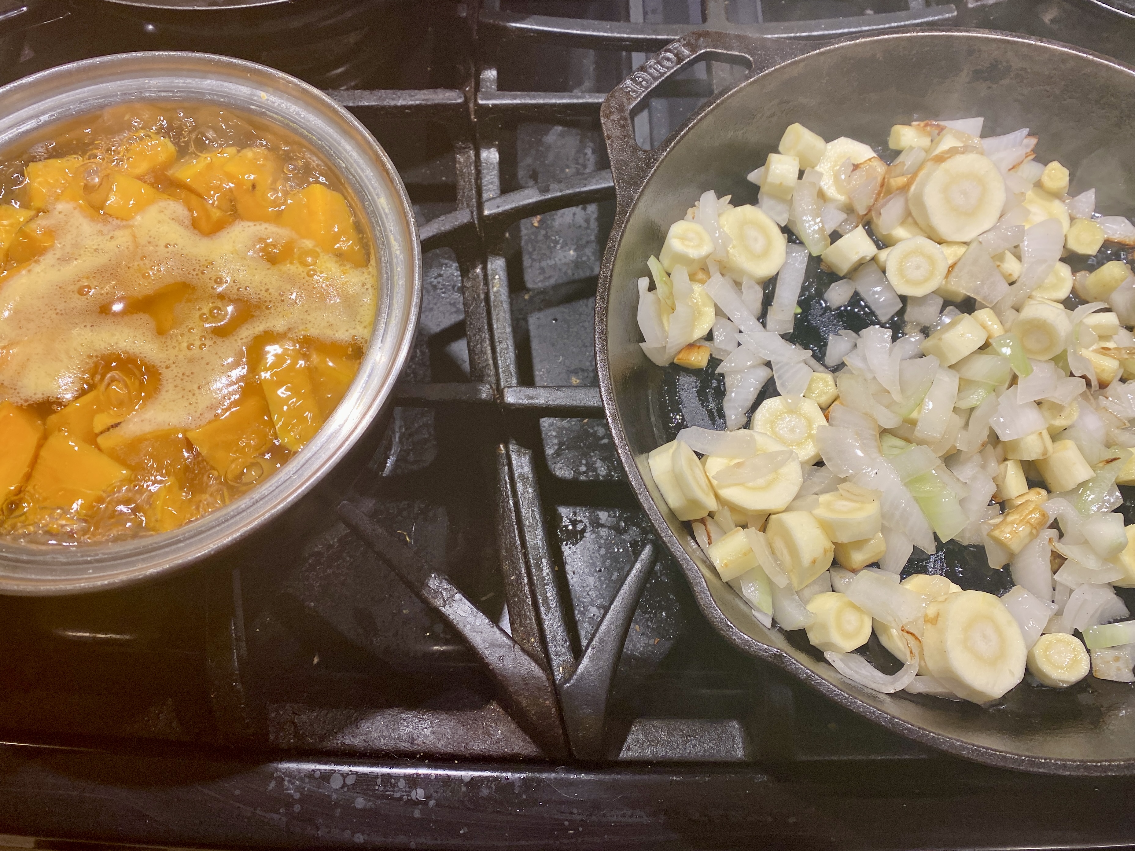 Cooking and softening the vegetables