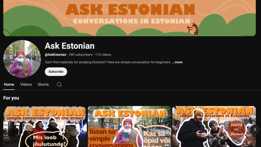 Screenshot of "Ask Estonian" Youtube Channel