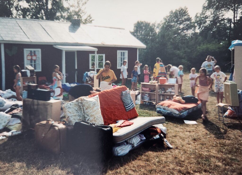 Post-cabin raid, with furniture and belongings all outside a cabin