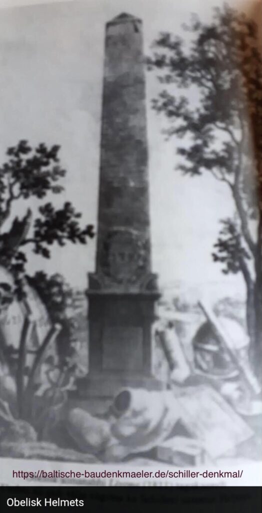 The historic Schiller Obelisk in Helme, Estonia (source: baltische-baudenkmaeler.de/schiller-denkmal/ )